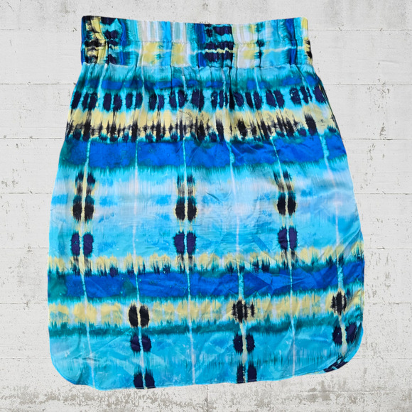Banana Republic Blue Watercolor Silk High Waisted Knee Length Skirt Size 2 - Picture 6 of 7